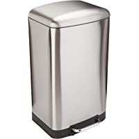 Amazon Basics Rectangle Soft-Close Trash Can with Steel Bar Pedal - 40L- Nickel